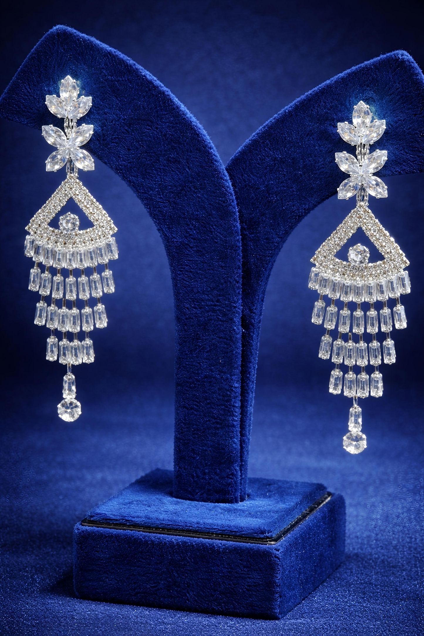 Silver Tone Floral Party Wear Long Dangler Earrings (EAR6)