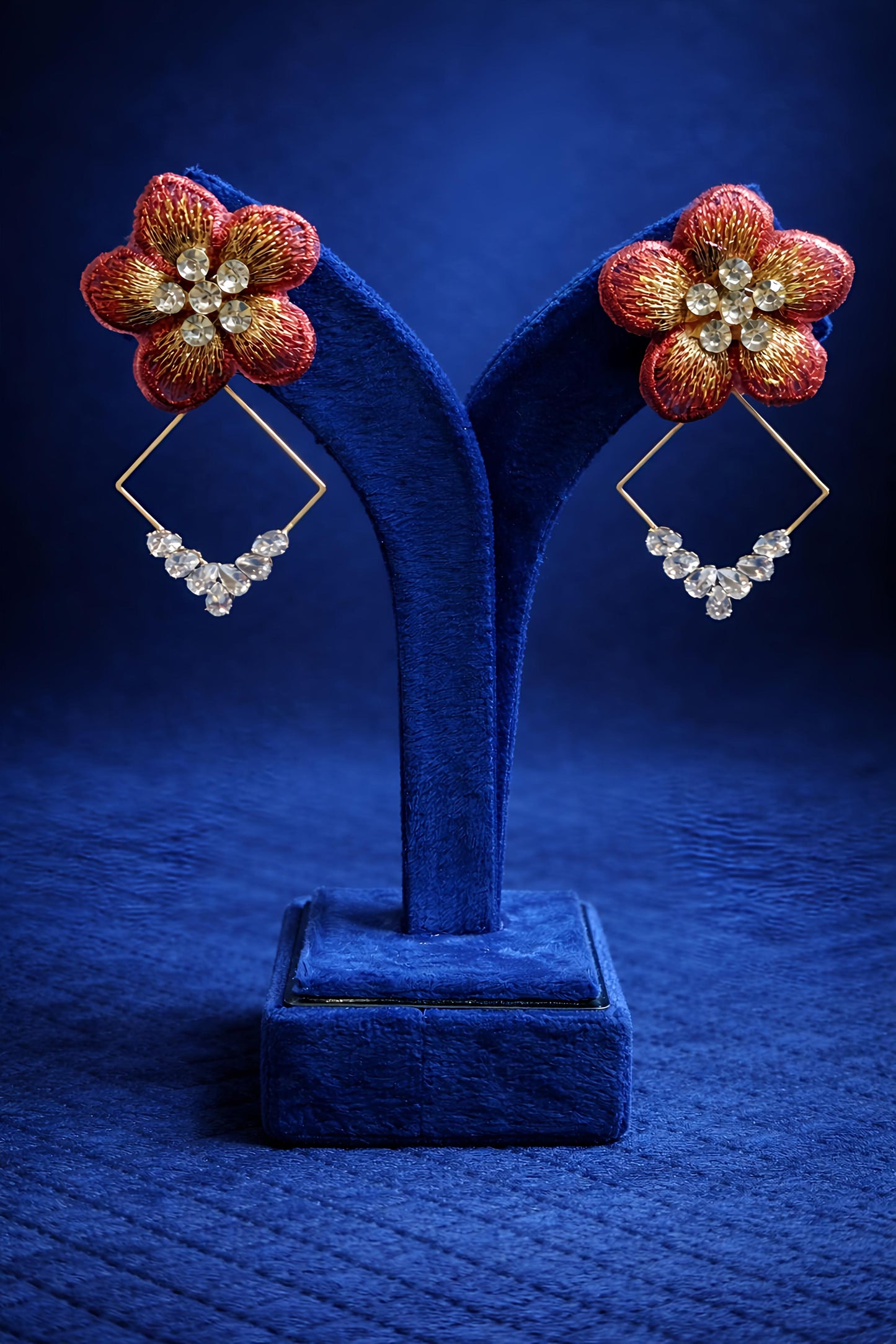 Red Gold Statement Party Wear Earrings (EAR16)