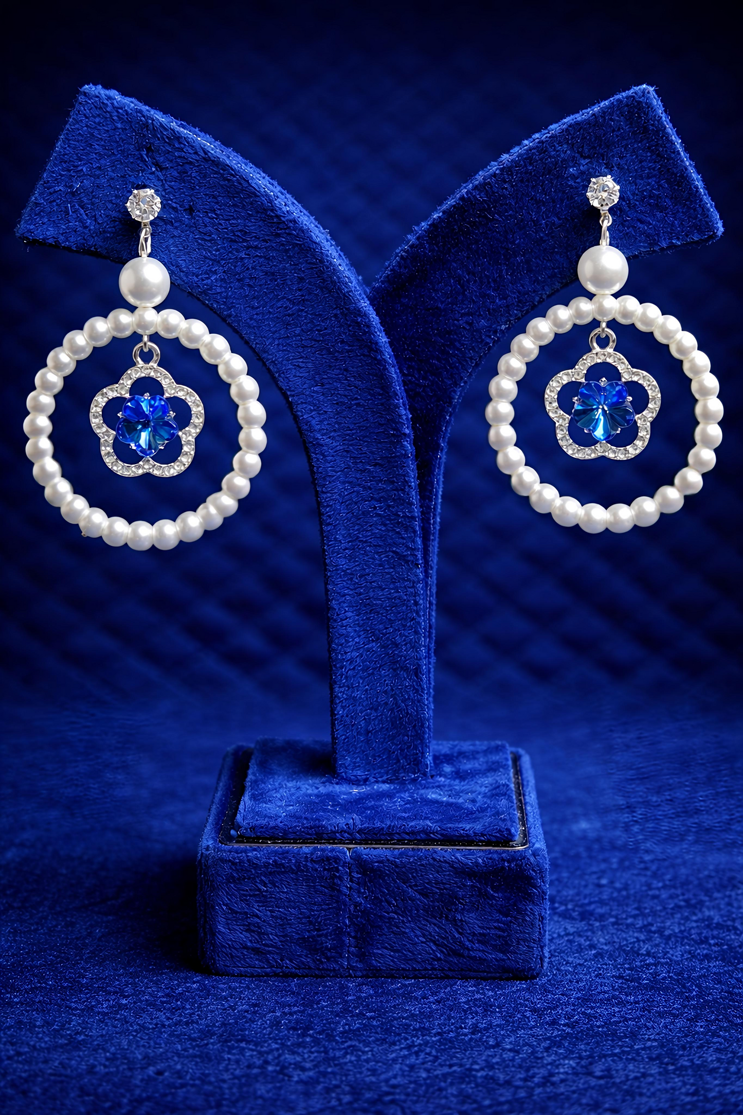 Blue Floral Crystal Silver Tone Party Wear earings (EAR9)