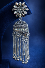 Oxidised Silver Floral Tassel Jhumka Earrings (EAR17)