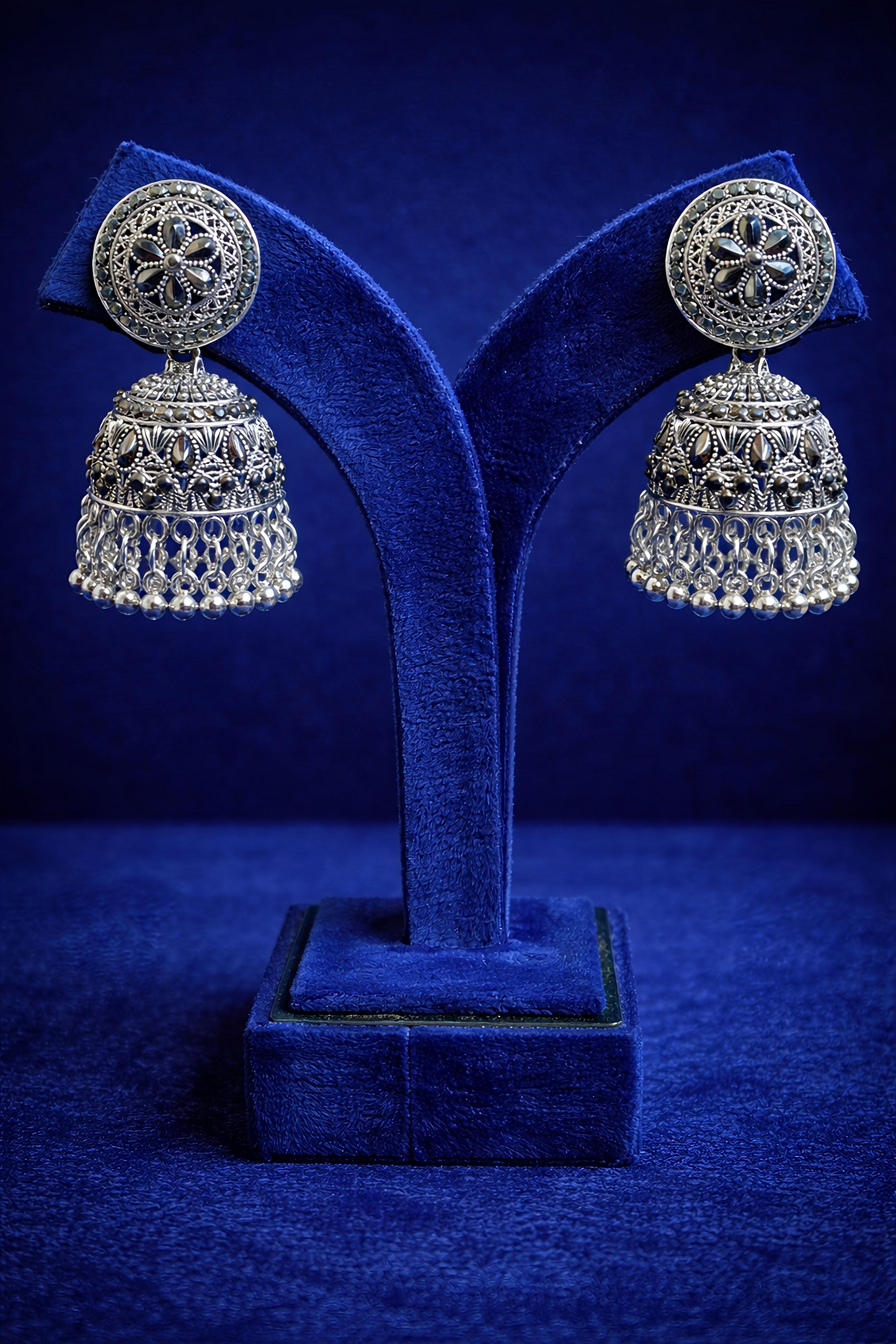 Traditional Oxidised Silver Jhumka Earrings (EAR15)