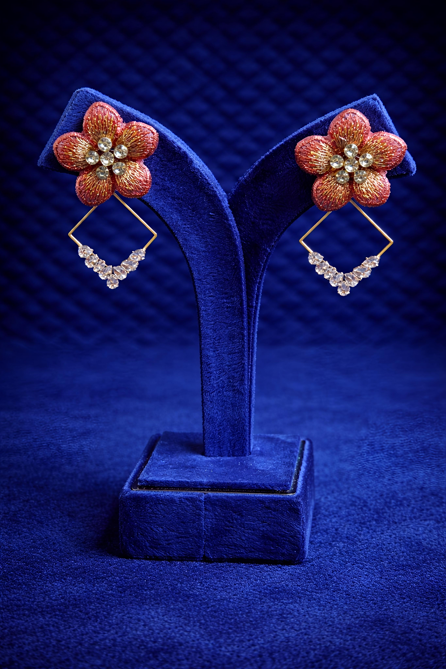 Red Gold Statement Party Wear Earrings (EAR16)