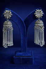 Oxidised Silver Floral Tassel Jhumka Earrings (EAR17)