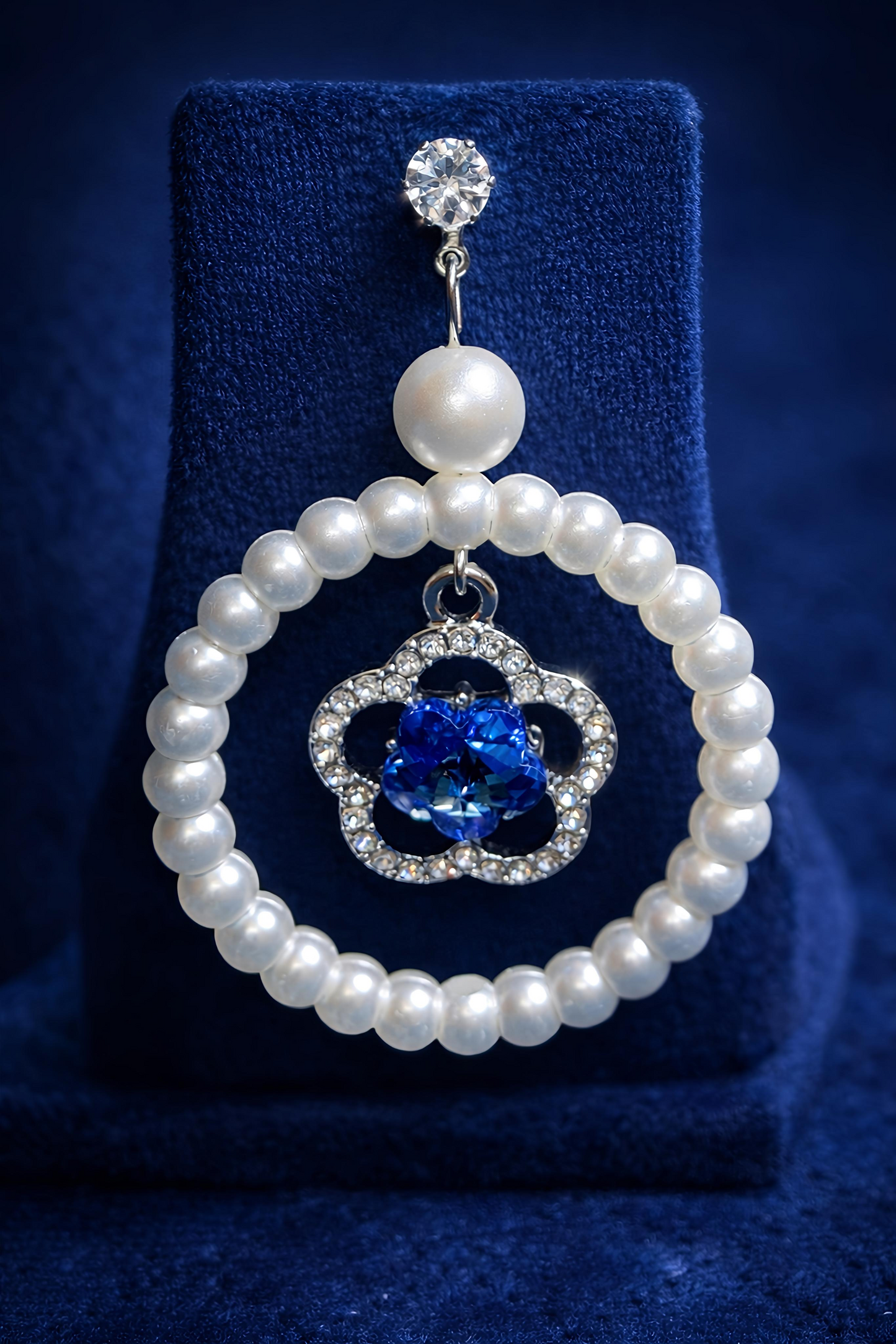 Blue Floral Crystal Silver Tone Party Wear earings (EAR9)