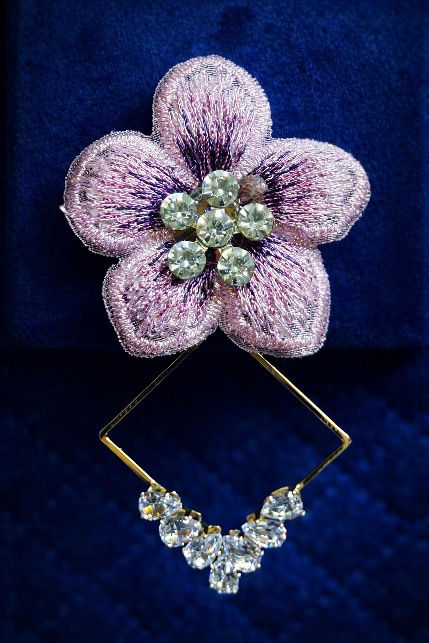 Pink Floral Crystal Geometric Drop Earrings (EAR21)