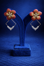 Red Gold Statement Party Wear Earrings (EAR16)
