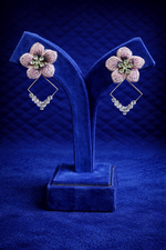 Pink Floral Crystal Geometric Drop Earrings (EAR21)