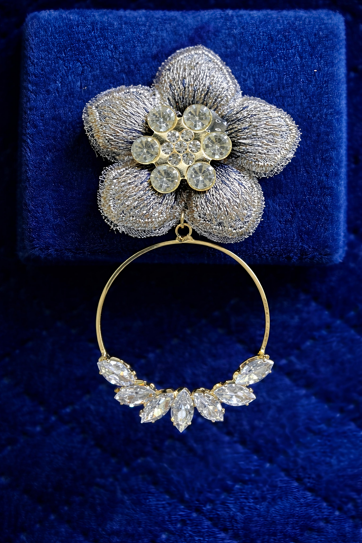 Silver Floral Hoop Crystal Drop Earrings (EAR22)
