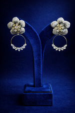 Silver Floral Hoop Crystal Drop Earrings (EAR22)