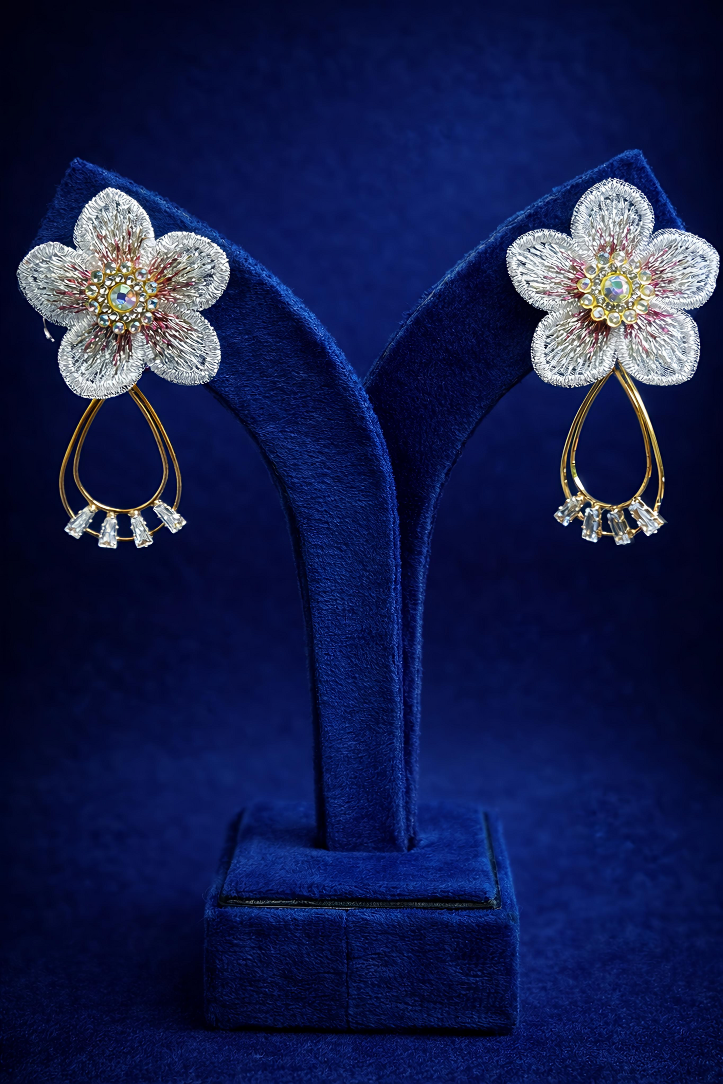 Elegant Floral Crystal Drop Earrings for Women (EAR14)