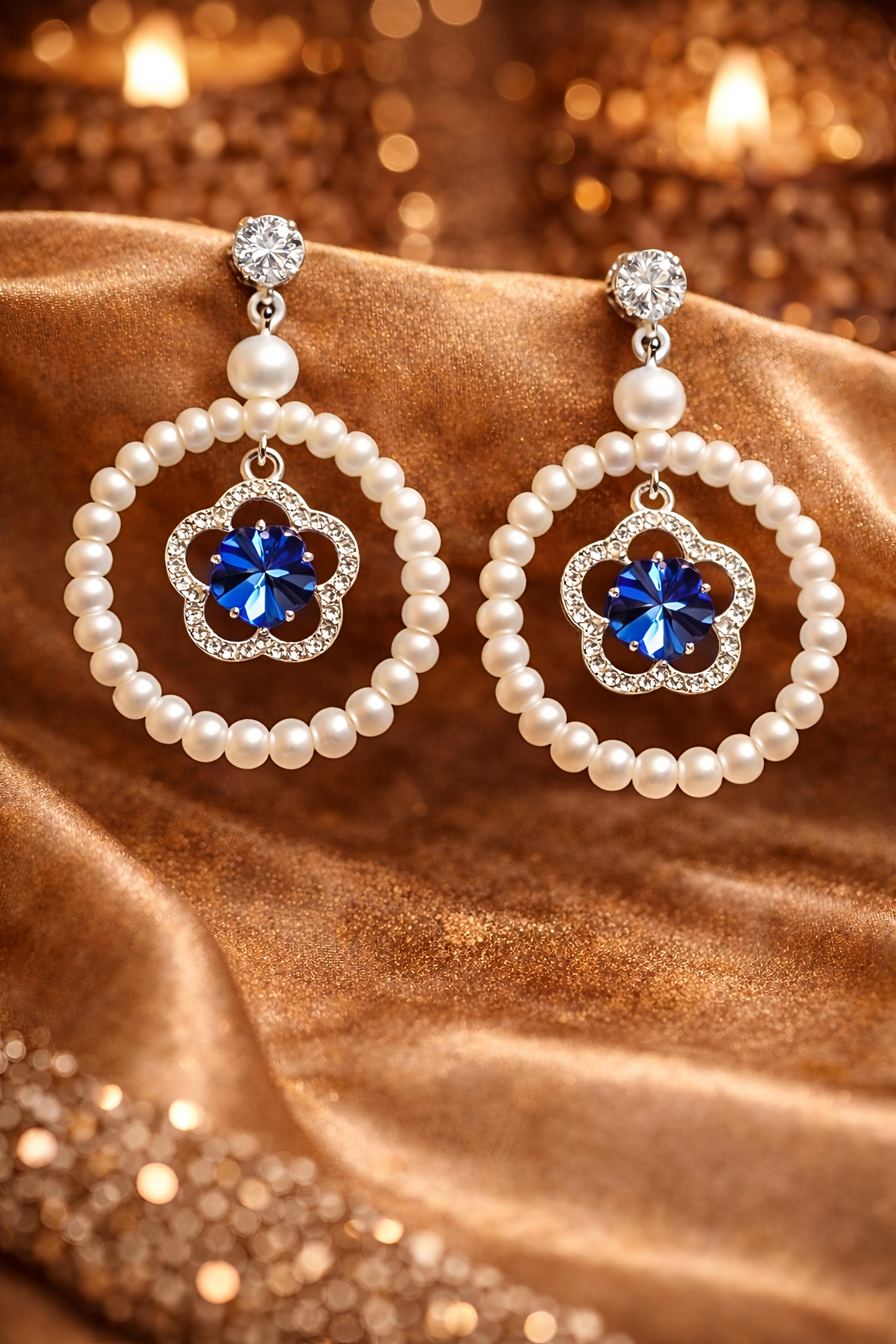 Blue Floral Crystal Silver Tone Party Wear earings (EAR9)