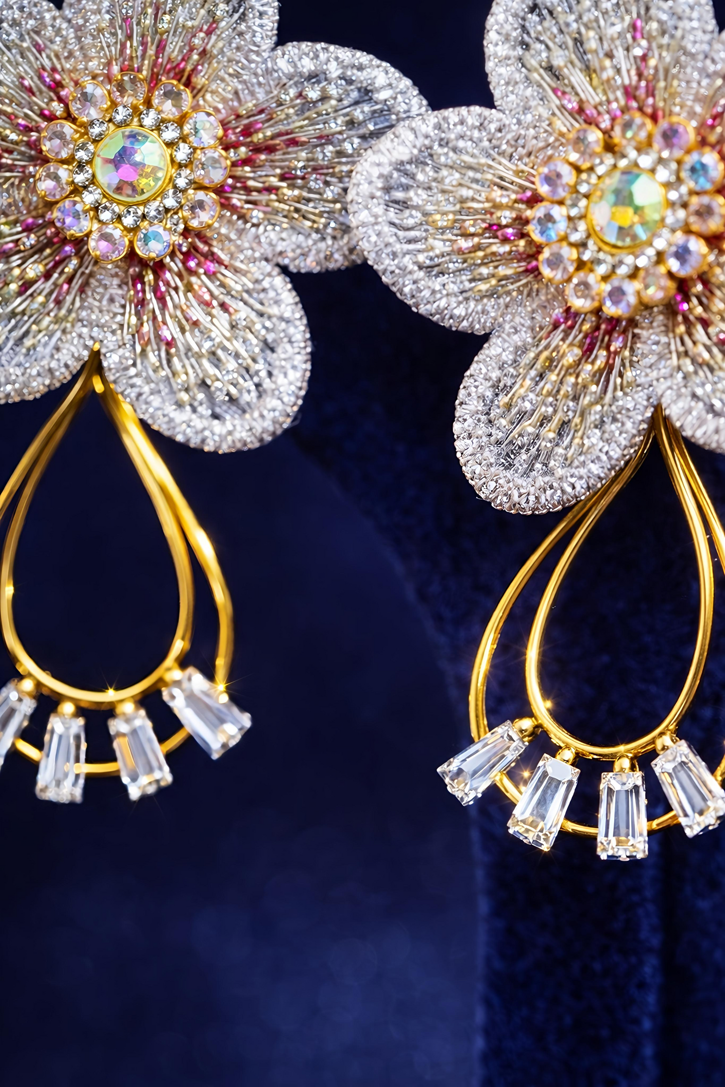 Elegant Floral Crystal Drop Earrings for Women (EAR14)
