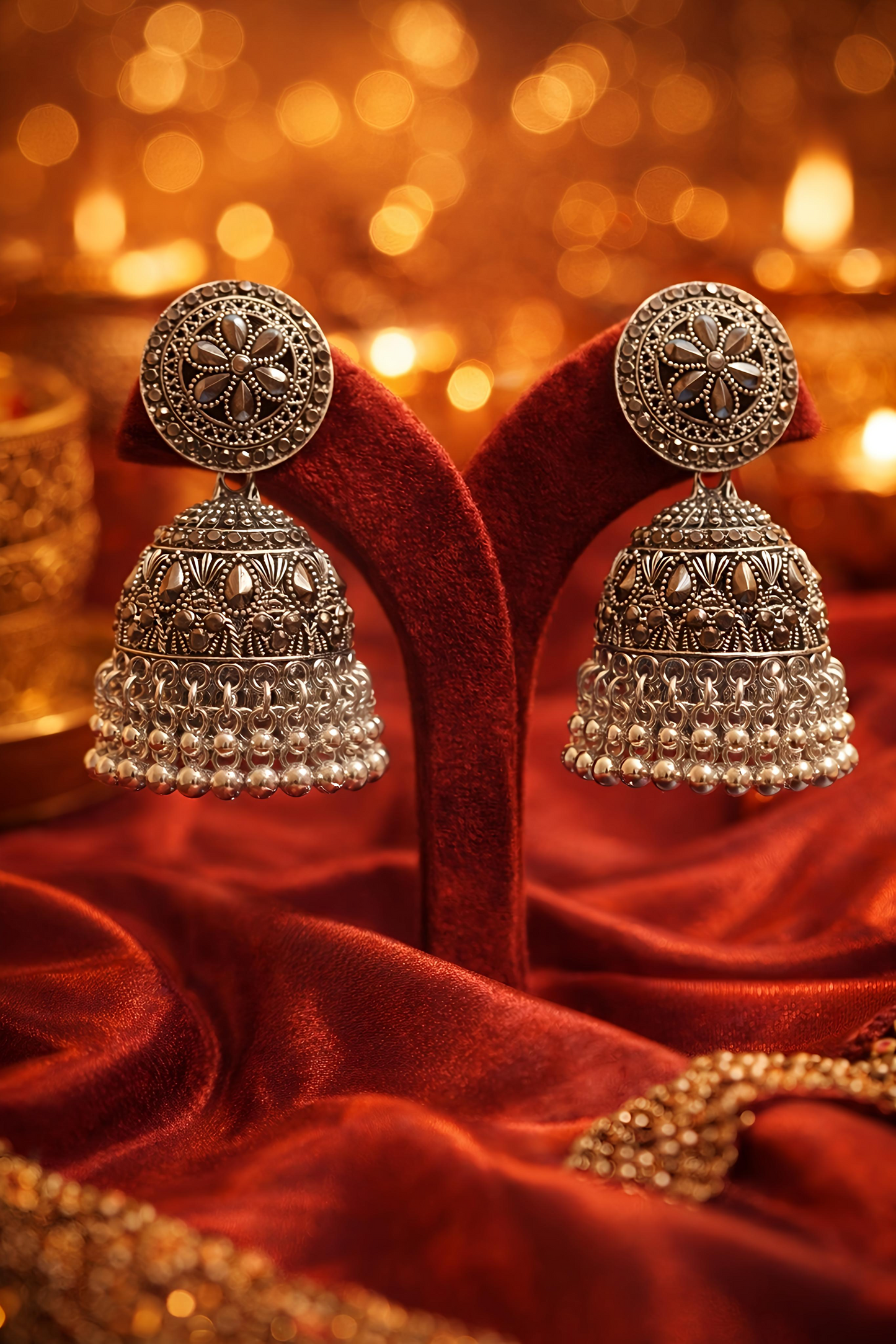 Traditional Oxidised Silver Jhumka Earrings (EAR15)