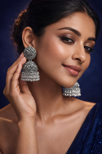 Traditional Oxidised Silver Jhumka Earrings (EAR15)