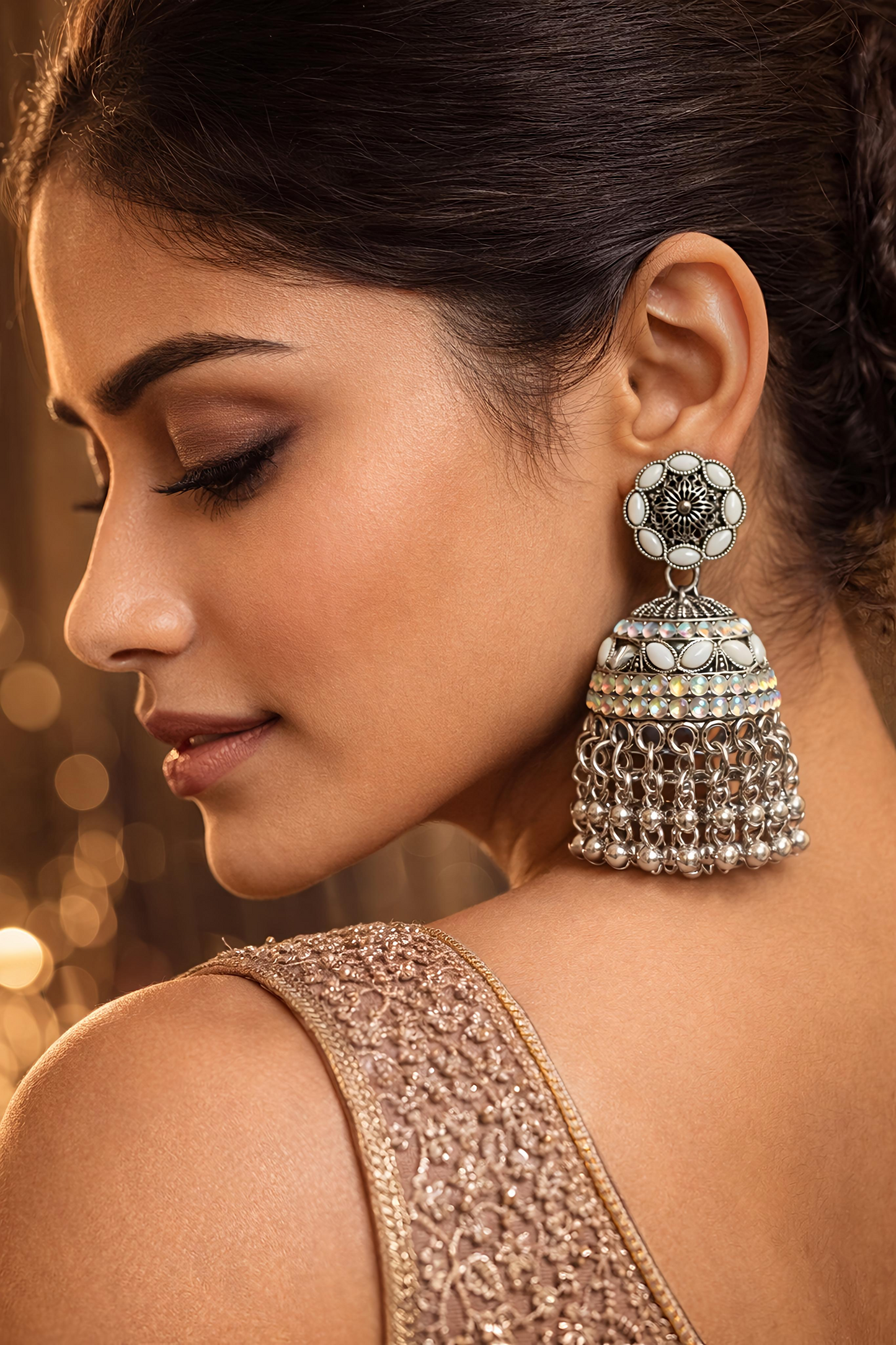 Traditional Silver Oxidised Jhumka Earrings (EAR13)