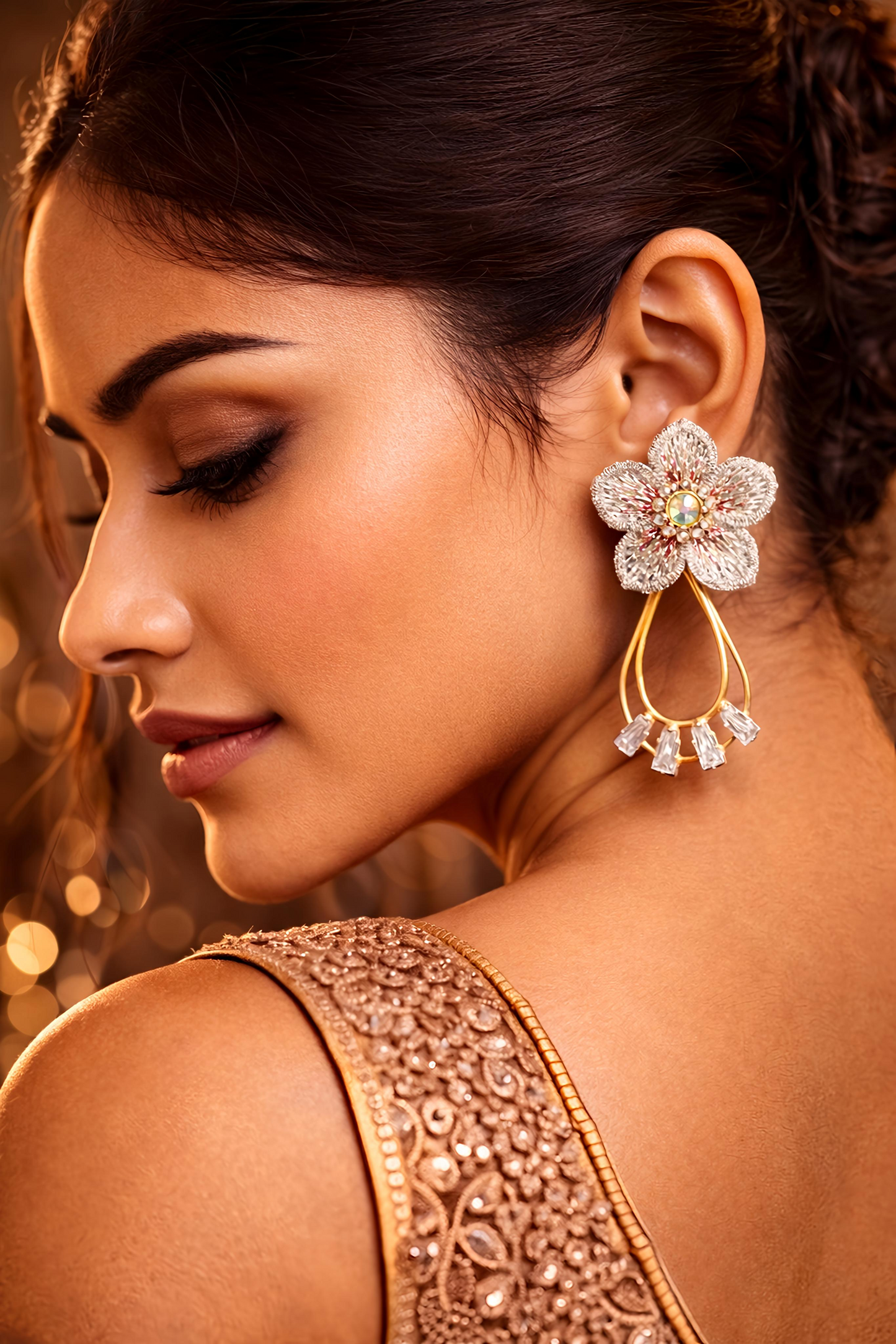 Elegant Floral Crystal Drop Earrings for Women (EAR14)