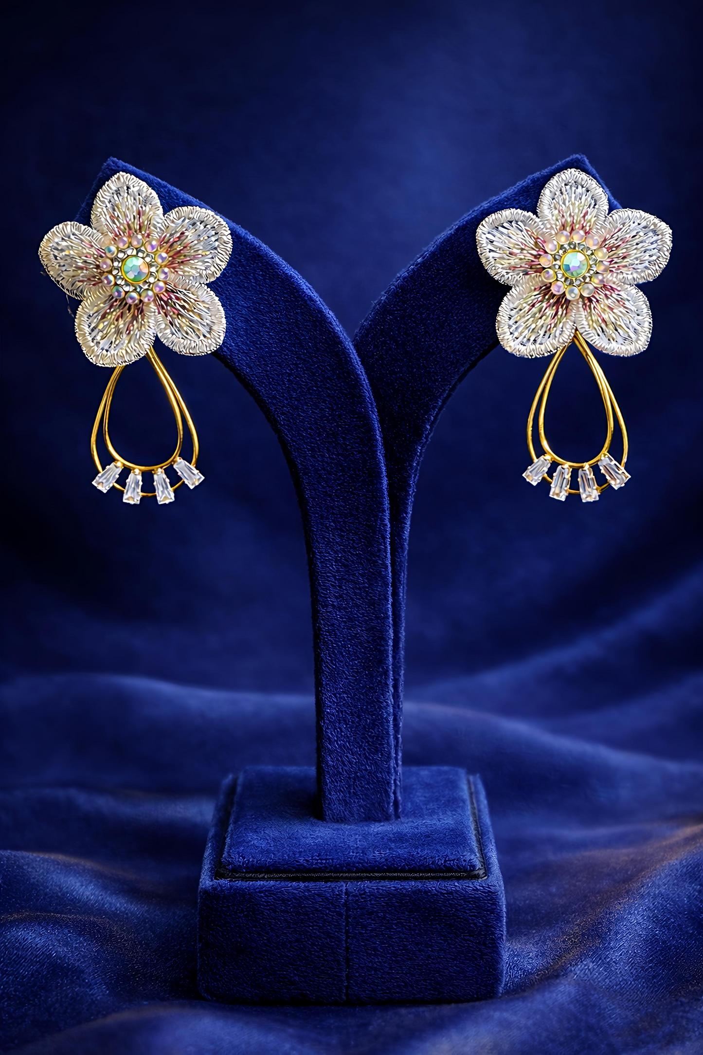 Elegant Floral Crystal Drop Earrings for Women (EAR14)
