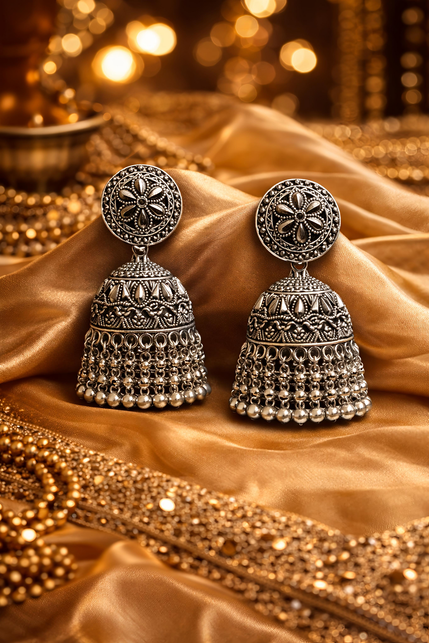 Traditional Oxidised Silver Jhumka Earrings (EAR15)