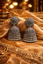Traditional Oxidised Silver Jhumka Earrings (EAR15)