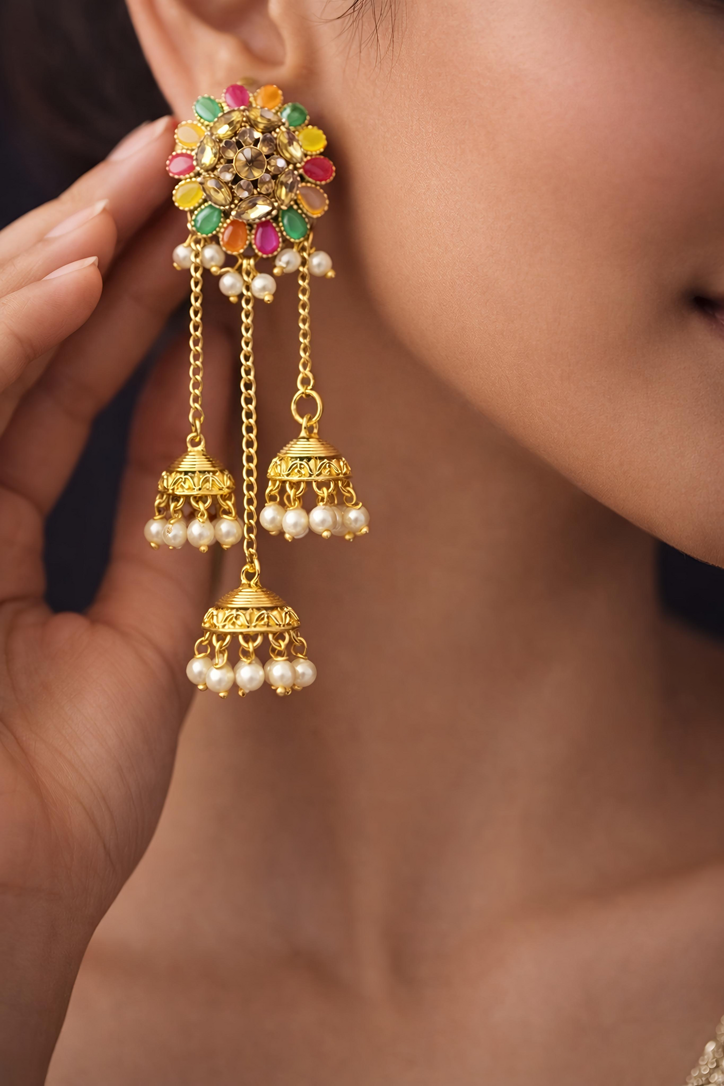 Multicolor Gold Plated Jhumki Earrings (EAR20)