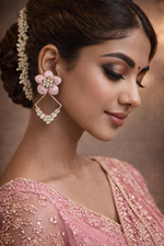 Pink Floral Crystal Geometric Drop Earrings (EAR21)