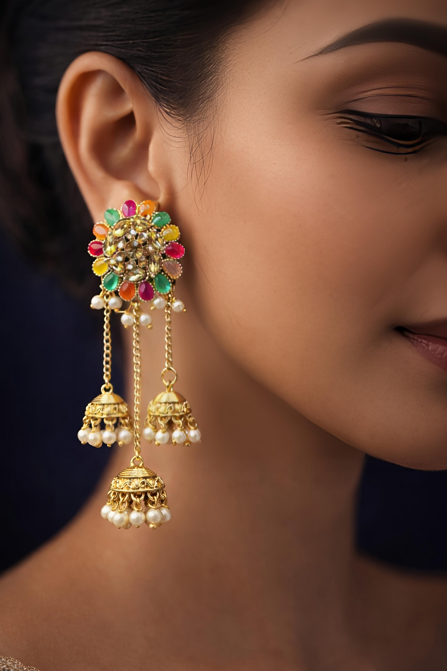 Multicolor Gold Plated Jhumki Earrings (EAR20)