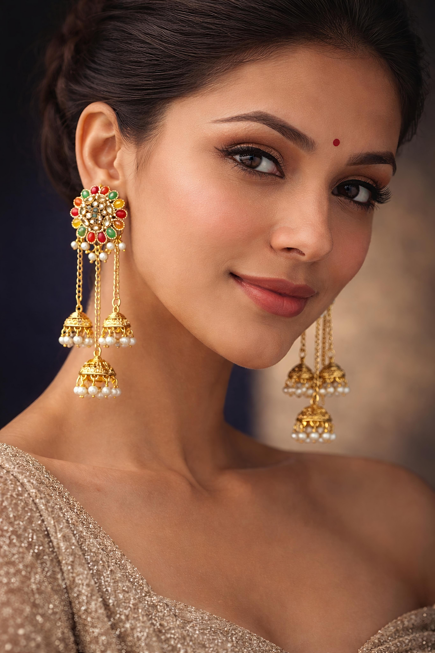 Multicolor Gold Plated Jhumki Earrings (EAR20)