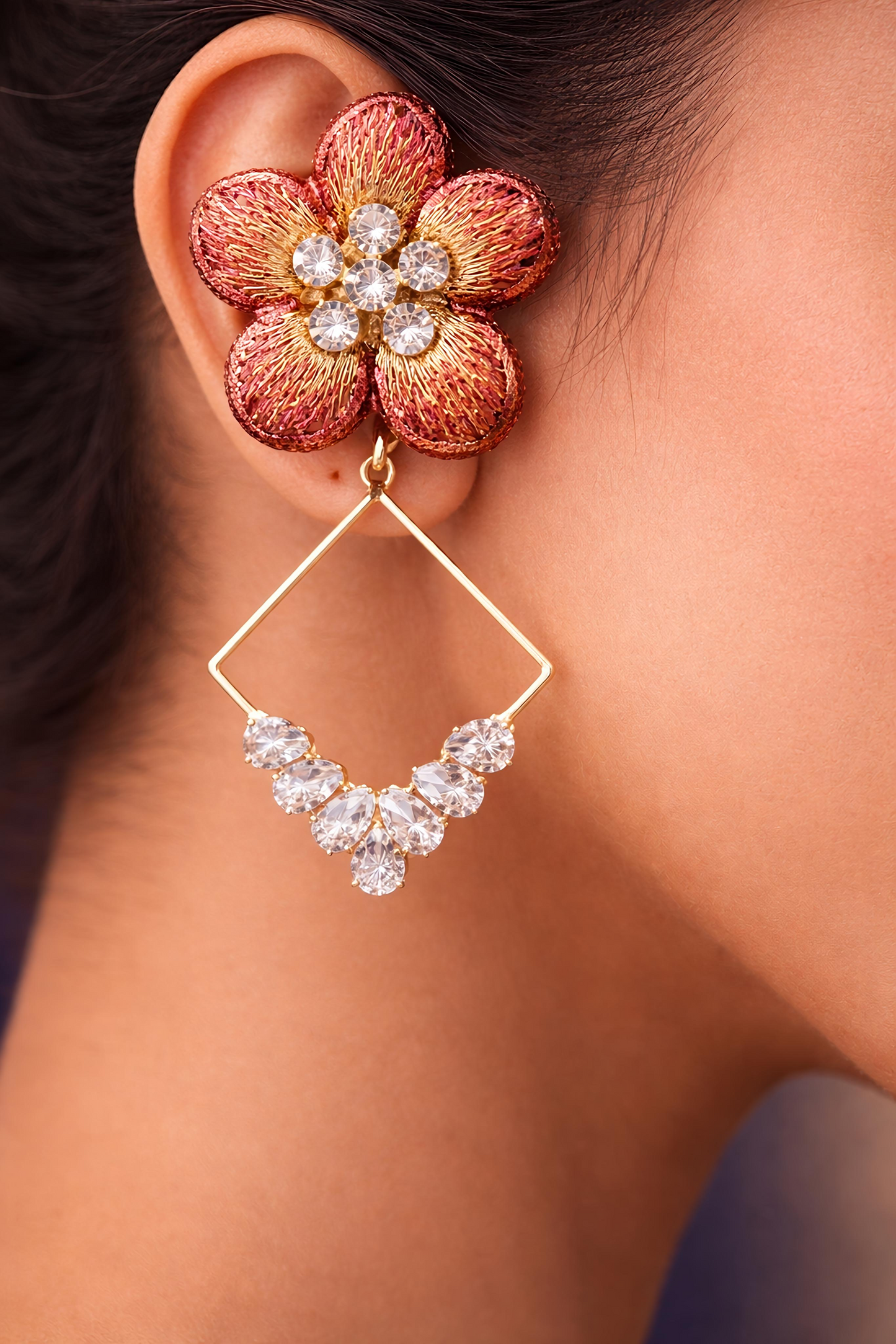 Red Gold Statement Party Wear Earrings (EAR16)