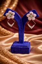 Pink Floral Crystal Geometric Drop Earrings (EAR21)