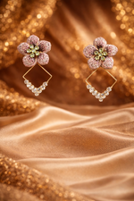 Pink Floral Crystal Geometric Drop Earrings (EAR21)