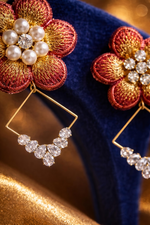 Red Floral Crystal Geometric Drop Earrings (EAR23)