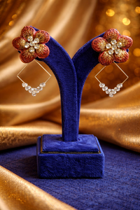 Red Floral Crystal Geometric Drop Earrings (EAR23)