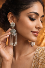 Oxidised Silver Floral Tassel Jhumka Earrings (EAR17)