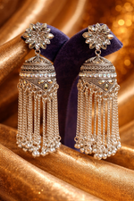 Oxidised Silver Floral Tassel Jhumka Earrings (EAR17)