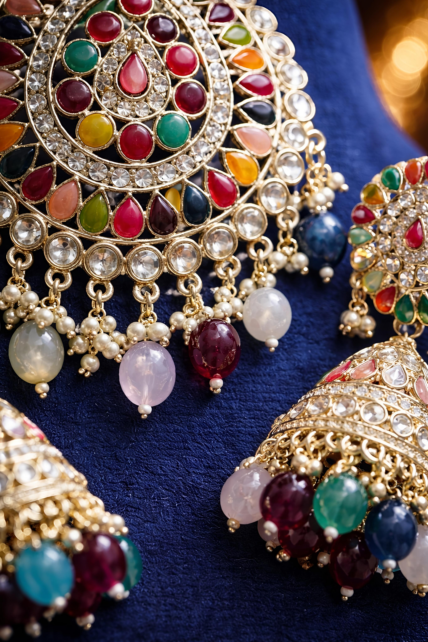Multicolor Kundan Pendant Set for Women (EAR18)