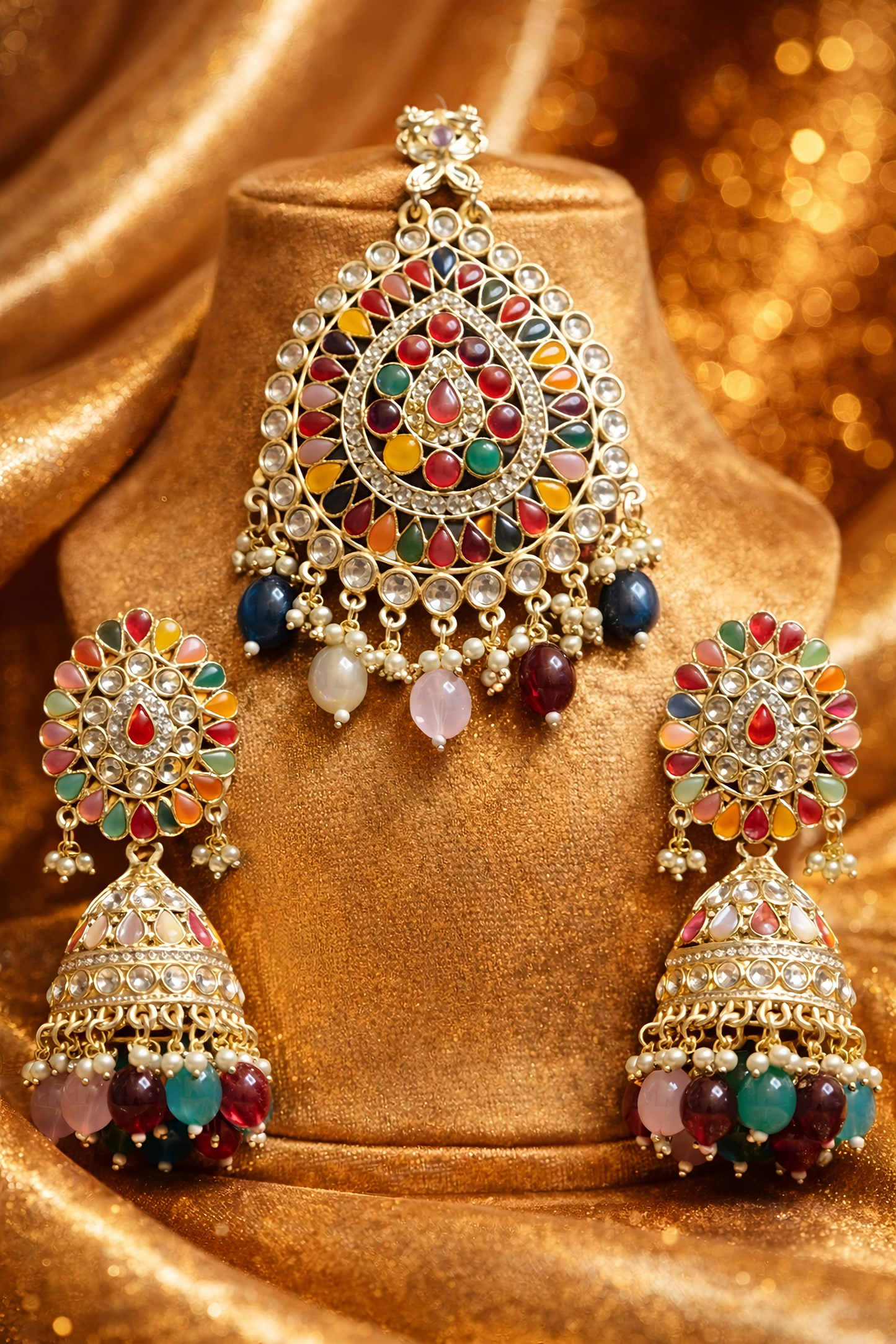 Multicolor Kundan Pendant Set for Women (EAR18)