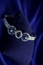 Royal Blue Floral Stone Open Cuff Bracelet for Women (BAR8)