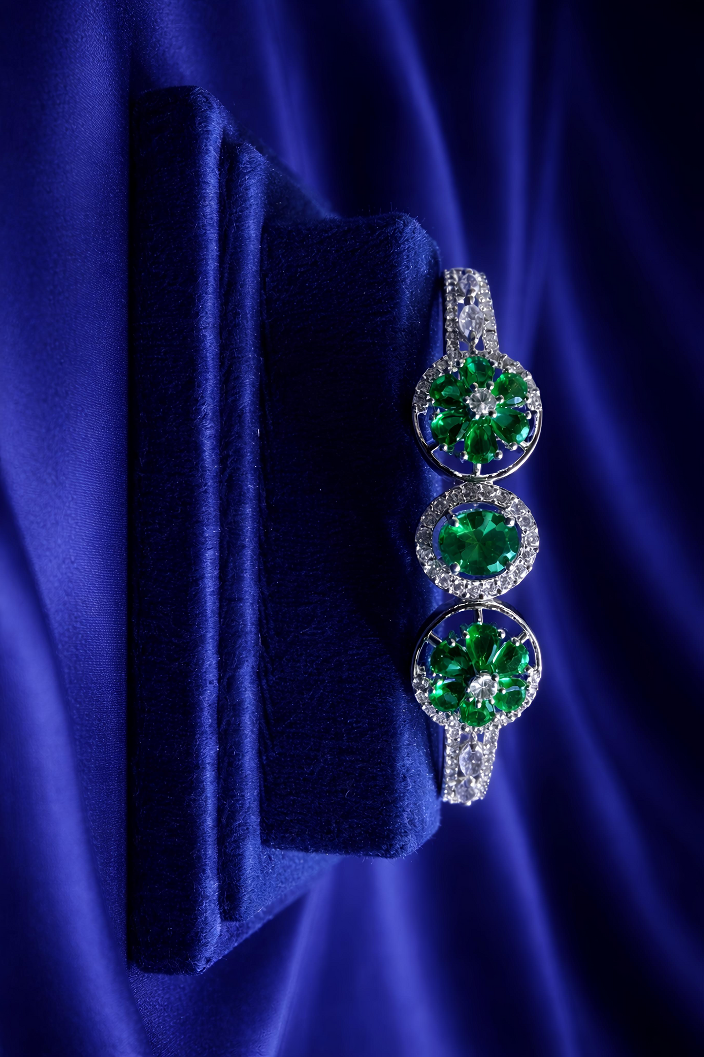 Elegant Green Floral Stone Open Cuff Bracelet (BAR7)