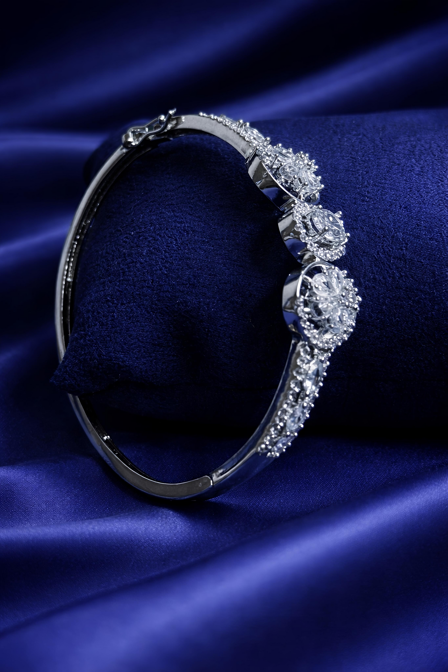 Elegant White Crystal Floral Open Cuff Bracelet for Women (BAR9)
