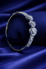 Elegant White Crystal Floral Open Cuff Bracelet for Women (BAR9)