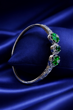 Elegant Green Floral Stone Open Cuff Bracelet (BAR7)