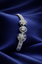 Elegant White Crystal Floral Open Cuff Bracelet for Women (BAR9)