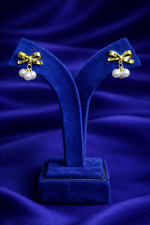 Gold Bow Pearl Stud Earrings (EAR25)