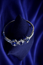Royal Blue Floral Stone Open Cuff Bracelet for Women (BAR8)