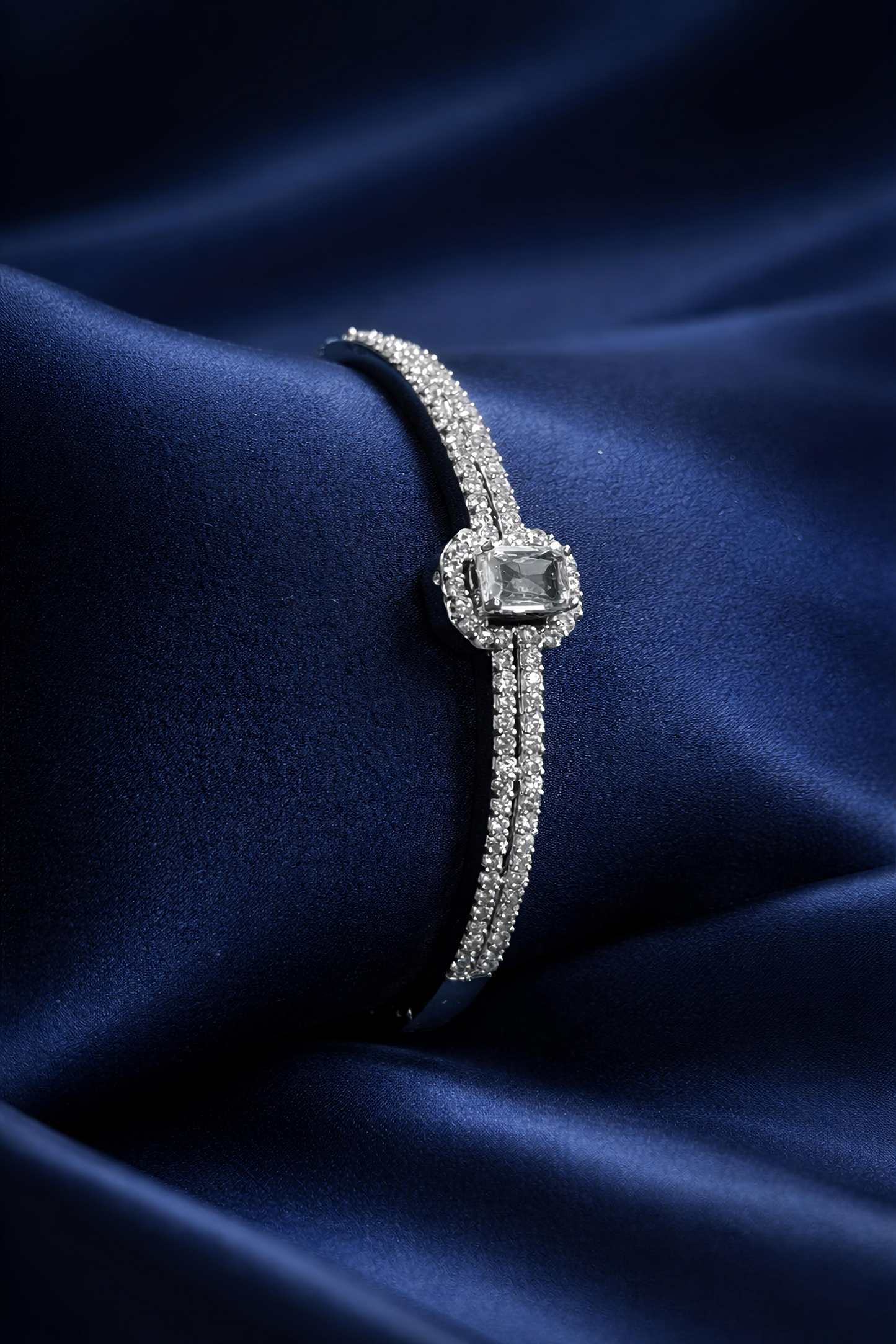 Elegant White Crystal Solitaire Bracelet for Women (BAR10)