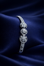 Elegant White Crystal Floral Open Cuff Bracelet for Women (BAR9)