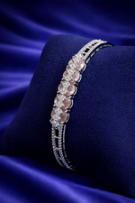 Blush Pink Stone Diamond-Style Silver Bracelet (BAR5)