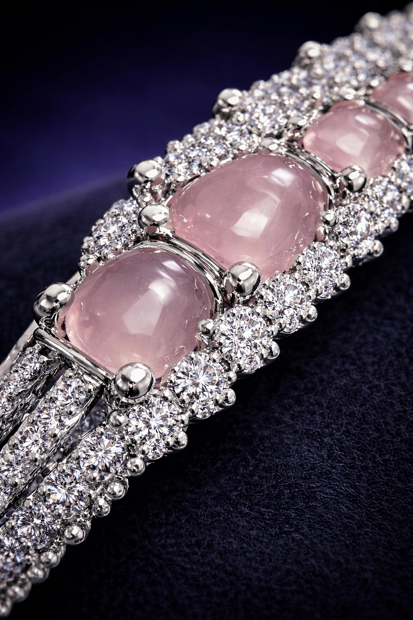 Blush Pink Stone Diamond-Style Silver Bracelet (BAR5)
