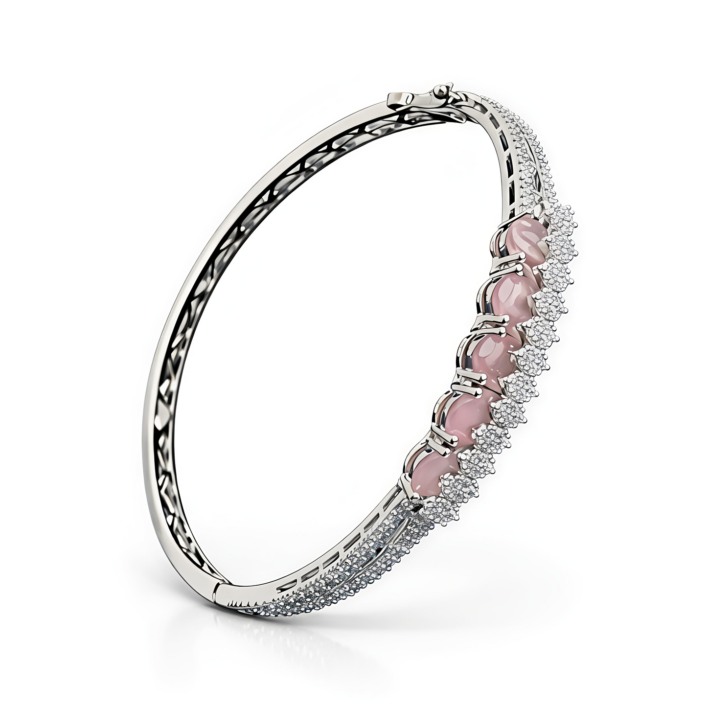 Blush Pink Stone Diamond-Style Silver Bracelet (BAR5)