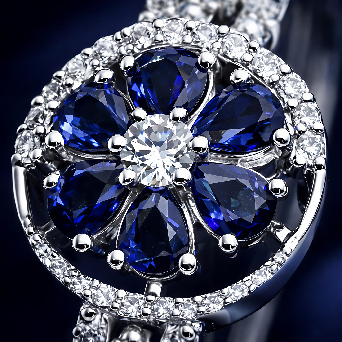 Royal Blue Floral Stone Open Cuff Bracelet for Women (BAR8)